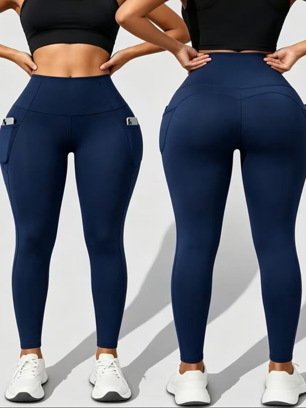 Women's High Waist Tummy Control Sculpting Leggings w/Pockets Navy XL